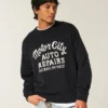 Boxy Motor City Auto Repairs Grafikli Crew Sweater Boxy Motor City Auto Repairs Grafikli Crew Sweater