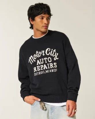 Boxy Motor City Auto Repairs Grafikli Crew Sweater