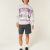 Boxy New York Üniversitesi Menekşe Desenli Grafikli Sweatshirt
