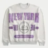 Boxy New York Üniversitesi Menekşe Desenli Grafikli Sweatshirt
