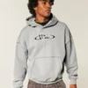 Boxy No Fear Grafik Kapüşonlu Sweatshirt
