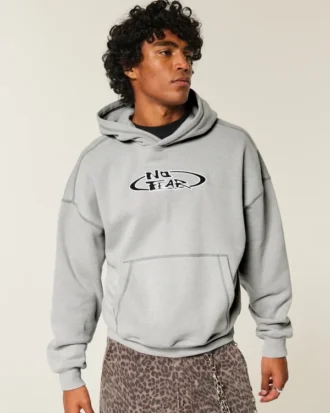 Boxy No Fear Grafik Kapüşonlu Sweatshirt