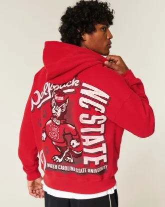 Boxy North Carolina State University Wolfpack Grafik Kapüşonlu Sweatshirt