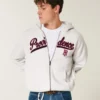 Boxy Providence Rhode Island Grafik Fermuarlı Kapüşonlu Sweatshirt