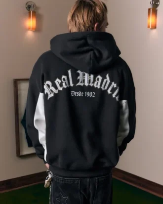 Boxy Real Madrid CF Grafik Fermuarlı Kapüşonlu Sweatshirt