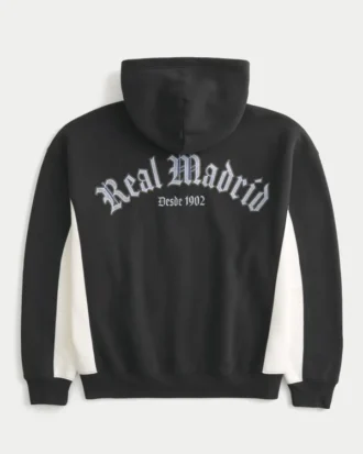Boxy Real Madrid CF Grafik Fermuarlı Kapüşonlu Sweatshirt