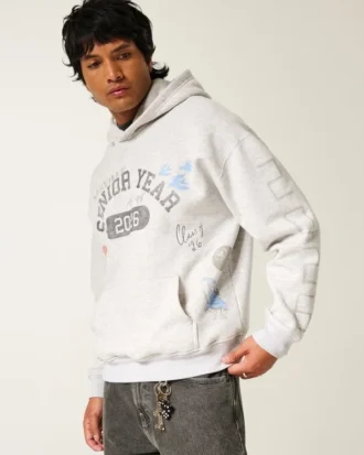 Boxy Senior Year 2026 Grafik Kapüşonlu Sweatshirt