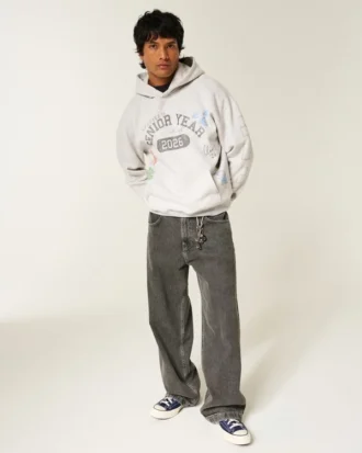 Boxy Senior Year 2026 Grafik Kapüşonlu Sweatshirt