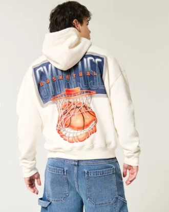 Boxy Syracuse Basketbol Grafik Kapüşonlu Sweatshirt