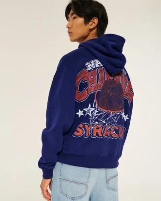 Boxy Syracuse Üniversitesi Turuncu Grafik Kapüşonlu Sweatshirt