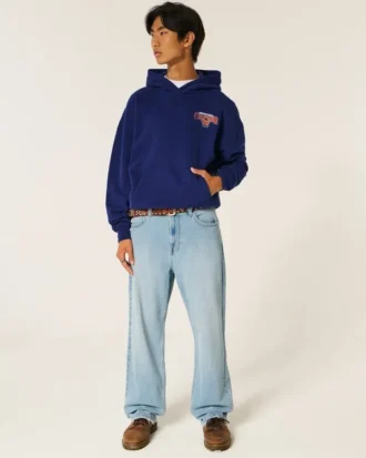 Boxy Syracuse Üniversitesi Turuncu Grafik Kapüşonlu Sweatshirt