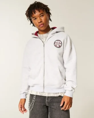 Boxy Texas A&M Üniversitesi Aggies Grafik Fermuarlı Kapüşonlu Sweatshirt
