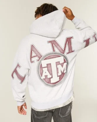 Boxy Texas A&M Üniversitesi Aggies Grafik Fermuarlı Kapüşonlu Sweatshirt