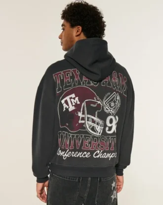 Boxy Texas A&M Üniversitesi Aggies Grafik Kapüşonlu Sweatshirt