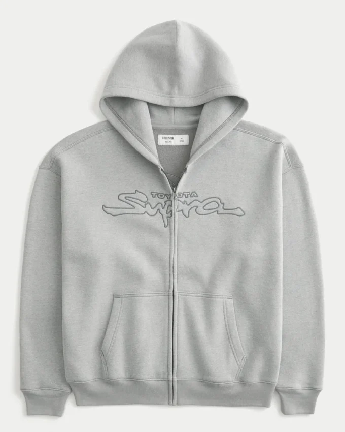 Boxy Toyota Supra Grafik Fermuarlı Kapüşonlu Sweatshirt