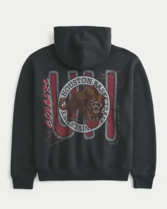 Boxy University of Houston Cougars Basketbol Grafik Kapüşonlu Sweatshirt