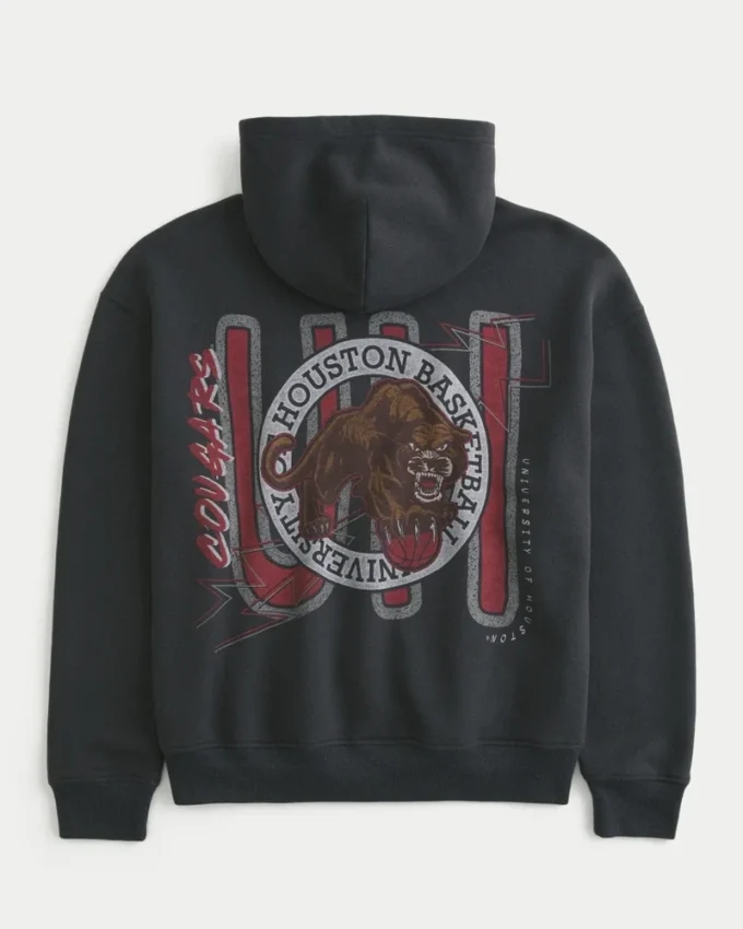 Boxy University of Houston Cougars Basketbol Grafik Kapüşonlu Sweatshirt Boxy University of Houston Cougars Basketbol Grafik Kapüşonlu Sweatshirt