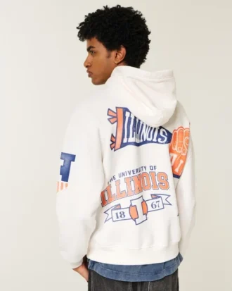 Boxy University of Illinois Fighting Illini Grafik Kapüşonlu Sweatshirt