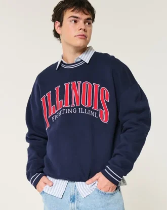Boxy University of Illinois Fighting Illini Grafikli Crew Sweatshirt