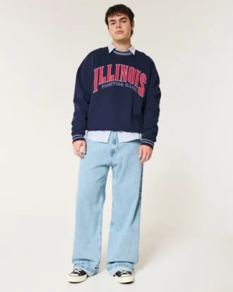 Boxy University of Illinois Fighting Illini Grafikli Crew Sweatshirt