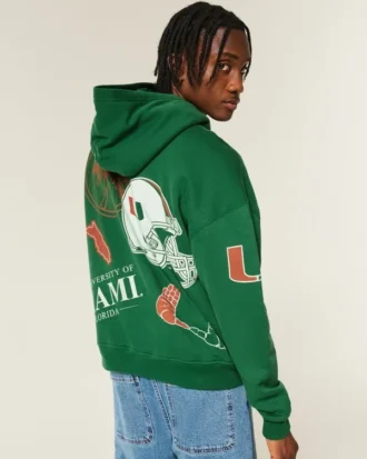 Boxy University of Miami Hurricanes Grafik Kapüşonlu Sweatshirt