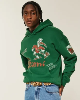 Boxy University of Miami Hurricanes Grafik Kapüşonlu Sweatshirt