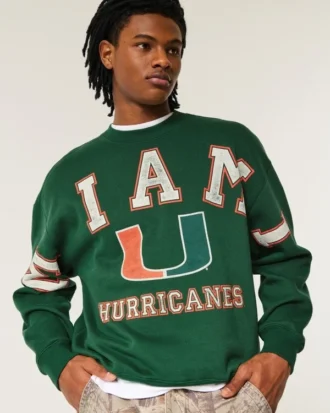Boxy University of Miami Hurricanes Grafikli Crew Sweatshirt