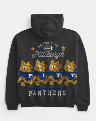 Boxy University of Pittsburgh Panthers Grafik Kapüşonlu Sweatshirt