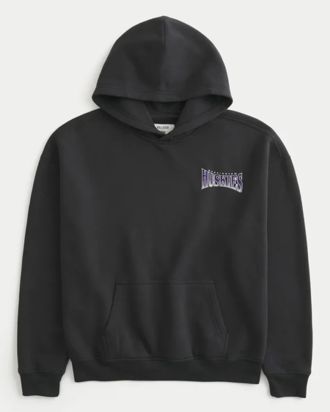 Boxy University of Washington Huskies Grafik Kapüşonlu Sweatshirt