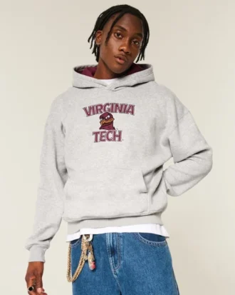 Boxy Virginia Tech Hokies Grafik Kapüşonlu Sweatshirt