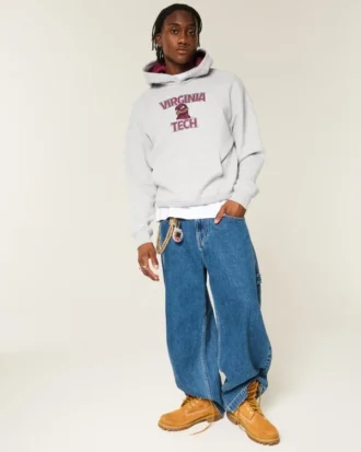 Boxy Virginia Tech Hokies Grafik Kapüşonlu Sweatshirt