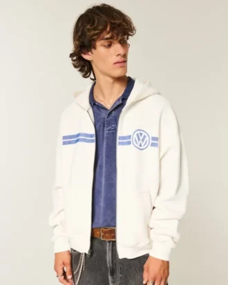 Boxy Volkswagen Racing Grafikli Fermuarlı Kapüşonlu Sweatshirt