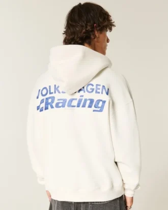 Boxy Volkswagen Racing Grafikli Fermuarlı Kapüşonlu Sweatshirt