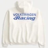 Boxy Volkswagen Racing Grafikli Fermuarlı Kapüşonlu Sweatshirt