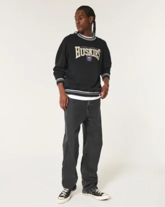 Boxy Washington Üniversitesi Huskies Grafikli Crew Sweatshirt