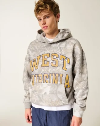 Boxy West Virginia Üniversitesi Mountaineers Grafik Kamuflaj Kapüşonlu Sweatshirt