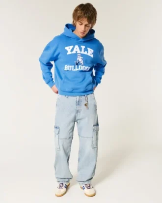 Boxy Yale Bulldogs Grafik Kapüşonlu Sweatshirt