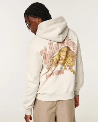 Boxy Yellowstone Grafik Kapüşonlu Sweatshirt