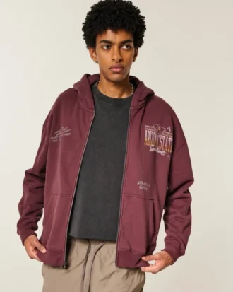 Boxy Zip-Up Arizona State University Sun Devils Grafik Kapüşonlu Sweatshirt