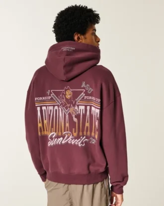 Boxy Zip-Up Arizona State University Sun Devils Grafik Kapüşonlu Sweatshirt