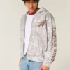 Boxy Zip-Up Florida State University Grafik Kamuflaj Kapüşonlu Sweatshirt