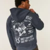 Boxy Zip-Up Ford Grafik Kapüşonlu Sweatshirt