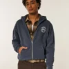 Boxy Zip-Up Ford Grafik Kapüşonlu Sweatshirt
