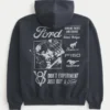 Boxy Zip-Up Ford Grafik Kapüşonlu Sweatshirt
