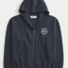 Boxy Zip-Up Ford Grafik Kapüşonlu Sweatshirt