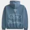 Boxy Zip-Up Ford Mustang Grafik Kapüşonlu Sweatshirt