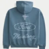 Boxy Zip-Up Ford Mustang Grafik Kapüşonlu Sweatshirt