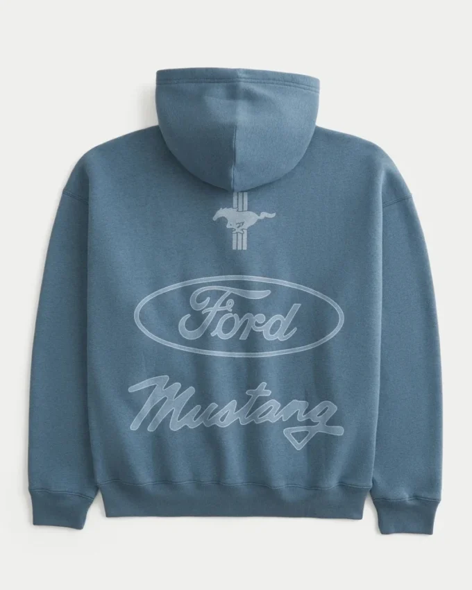 Boxy Zip-Up Ford Mustang Grafik Kapüşonlu Sweatshirt