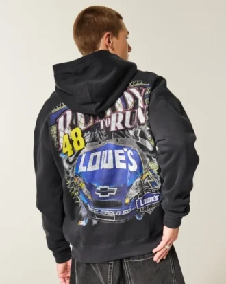 Boxy Zip-Up Jimmie Johnson Team Lowe’s NASCAR Grafik Kapüşonlu Sweatshirt