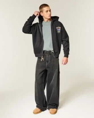 Boxy Zip-Up Jimmie Johnson Team Lowe’s NASCAR Grafik Kapüşonlu Sweatshirt